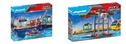 Playmobil 2er Set: 70769 Großes Containerschiff Mit Zollboot + 70770 Portalkran Mit Containern
