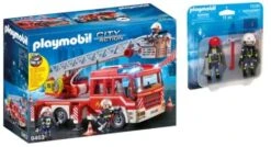 Playmobil 2er Set: 9463 Feuerwehr-Leiterfahrzeug + 70081 DuoPack Feuerwehrmann Und -frau