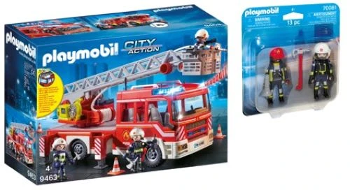 Playmobil 2er Set: 9463 Feuerwehr-Leiterfahrzeug + 70081 DuoPack Feuerwehrmann Und -frau 3 Playmobil 2er Set: 9463 Feuerwehr-Leiterfahrzeug + 70081 DuoPack Feuerwehrmann Und -frau
