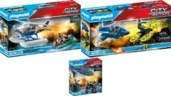 Playmobil 3er Set: 70779 Polizei-Wasserflugzeug: Schmuggler-Verfolgung + 70780 Polizei-Jet: Drohnen-Verfolgung + Polizei-Fallschirm: Verfolgung Des Amphibien-Fahrzeugs
